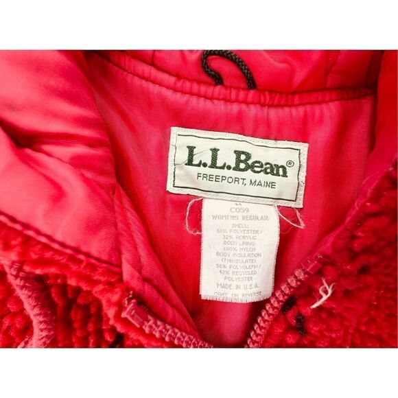 VTG LL Bean Quilted Sherpa Coat Red True Vintage Made in USA Size Medium - Picture 4 of 12